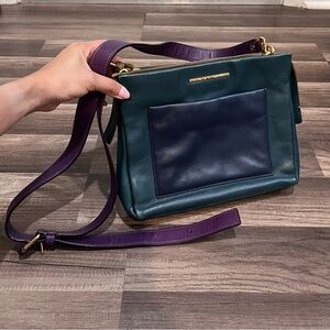 Marc by Marc Jacobs Colorblock Leather Green & Navy with Purple Crossbody Bag